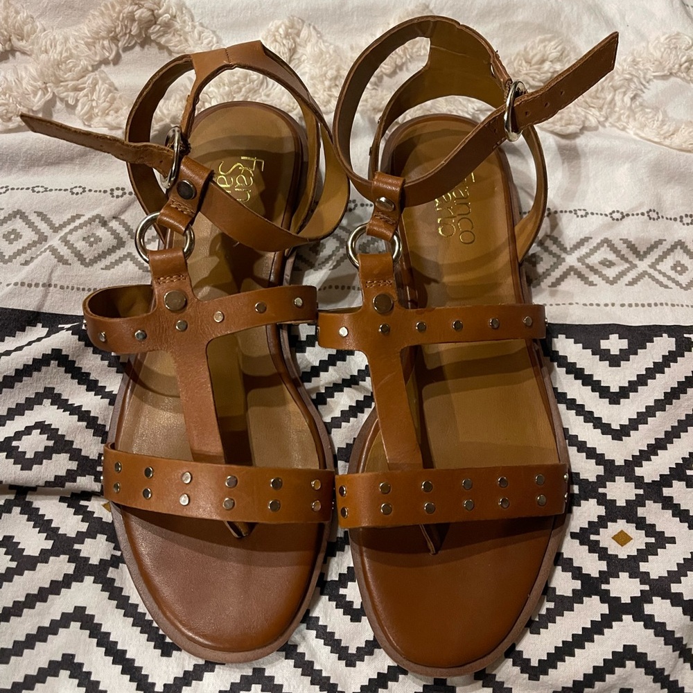 Franco Sarto Tan Leather Studded Sandals
